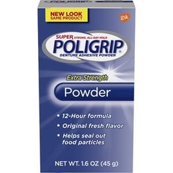 Super Poligrip Denture Adhesive Powder, Extra Strength 1.6 oz Bottle