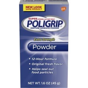 Super Poligrip Denture Adhesive Powder, Extra Strength 1.6 oz Bottle